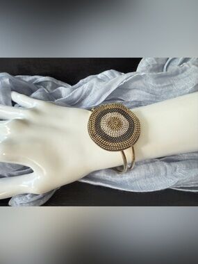 Gold and Black Beaded Disc Hinge Cuff Bracelet